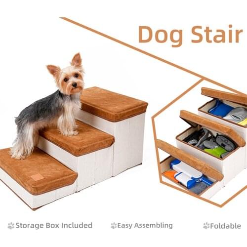Pets Ladder Dog Steps Foldable Dog Stair 3 Dog Steps for Couch Bed with Useful Storage Space Detachable Pet Climbing Ladder Bed