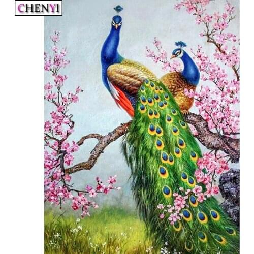 CHENYI DIY 5D Diamond Painting Peacock Animal Full Square/Round Diamond Embroidery Cross Stitch Crystal Pictures Decor Home Gift