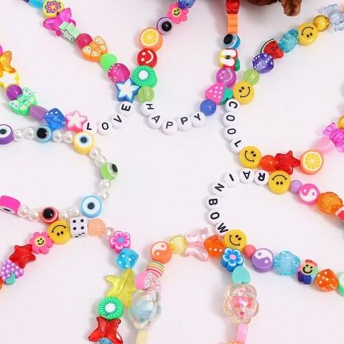 Fashion Women Shoes Charms Colorful Beads Chain For Shoes Decoration Smiley Beaded Accessories Trend Letter Gift Jewelry New
