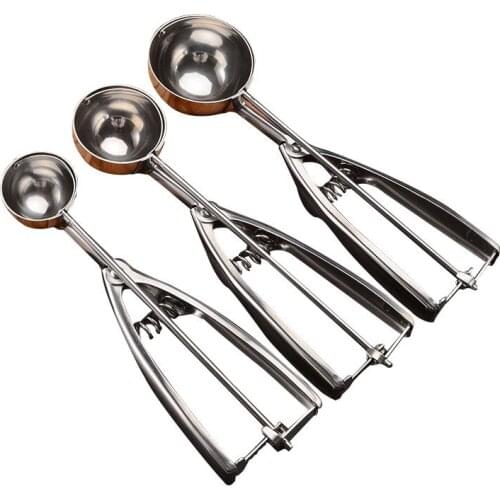 Ice Cream Scoop Kitchen Tools 3 Size Stainless Steel Spring Handle Mash Potato Watermelon Ball Scoop Home Kitchen Accessories