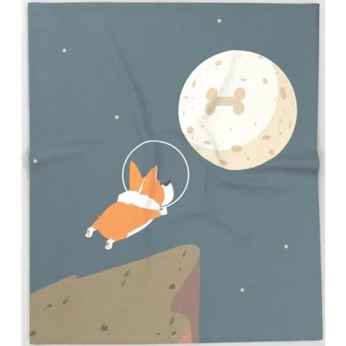 Dog Corgi Cartoon Throw Blanket Cute Kids Design Fly to the Moon Blankets for Beds Christmas Decorations for Home