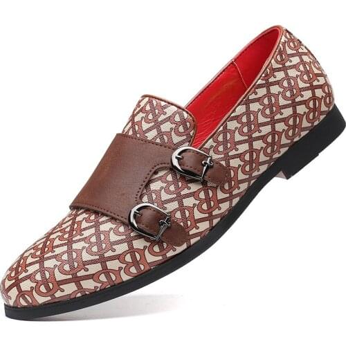 Men Fashion Leather Shoes Pattern Printing Mens Oxfords Dress Loafer Shoes Slip-on Casual Loafer Shoes Man