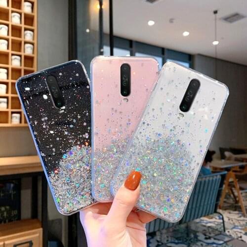 Fashion Bling Stars Glitter Clear Soft Cover For Xiaomi Redmi 9 9A 9C 7A 8A Note 8T 9S 7 8 9 Pro Mi 9 SE A3 10 Lite Case Glove
