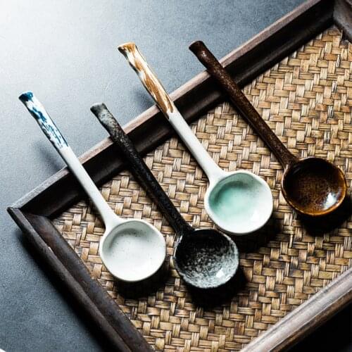 RHE 2PS Coffee Spoon Cutlery Set Vintage Ceramic Spoon Ice Cream Spoon Scoop Creative Spoon Tea-spoon Tableware Eco Friendly