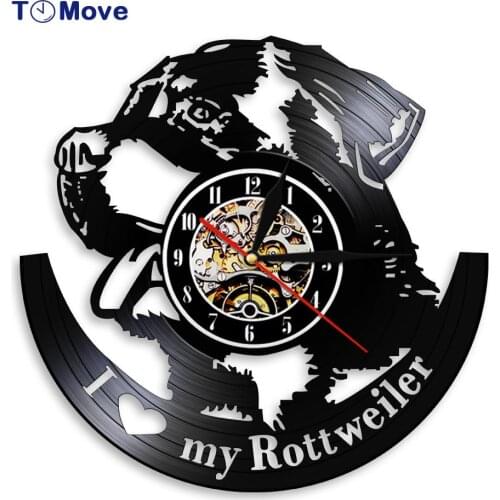 I Love Rottweiler Wall Clock German Dog Breed Rottweiler Vinyl Record Wall Clock Rottie Love Home Art Decor Dog Pet Shop Gift