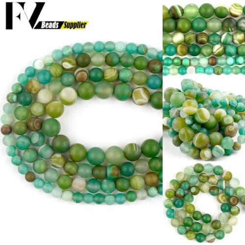 Natural Dull Polish Matte Green Striped Agates Stone Beads For Jewelry Making Diy Bracelet Earrings Charm Accessories 6 8 10mm