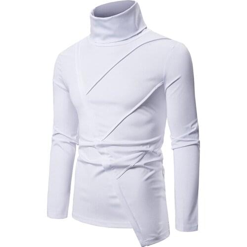 Irregular Patchwork Turtleneck Pullover Men 2021 Autumn New Slim Fit Long Sleeve T Shirt Men Business Work Casual Tops Tees XXL