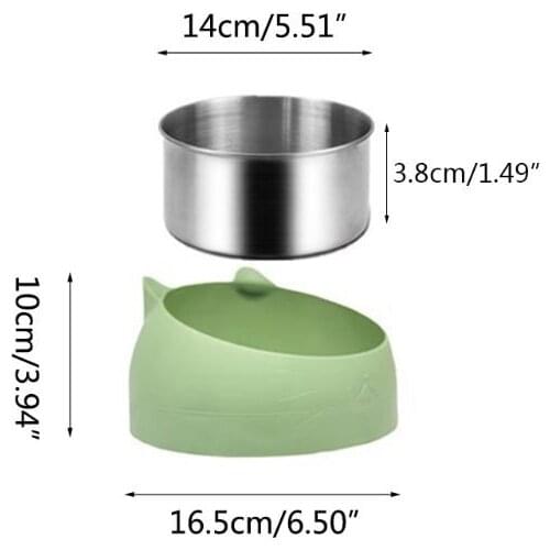 Stainless Steel Cats Dog Food Bowl 15°Slanted Non-slip Pet Utensils Container GXMA