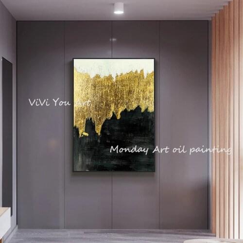 New Arrivals Hand painted Golden Abstract Oil Painting on Canvas Contemporary Art Wall Art Golden Oil Painting for living room