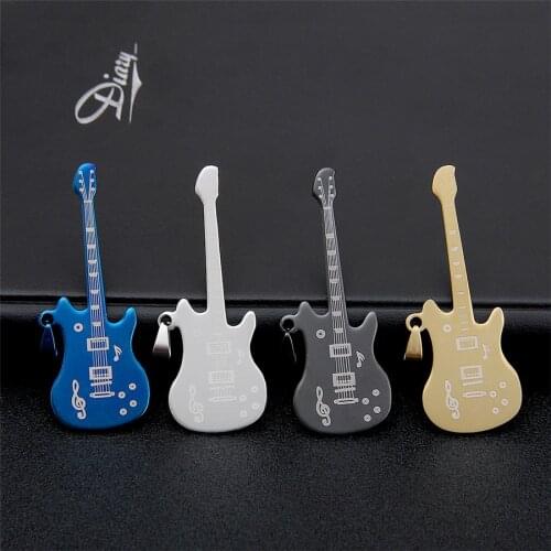 New Fashion Men Titanium Tteel Guitar Necklace Musical Note Bass Pendant Instrument With Metal Bead Chain Jewelry Gift