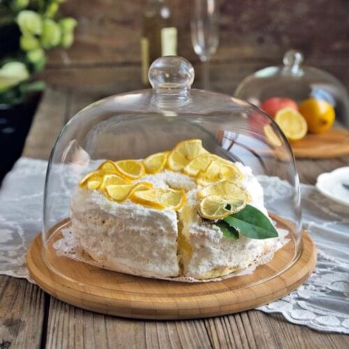 6 8 10inch Cake Tray with Glass Cover Snack Fruit Dessert Plate Baking Supplies Dinner Plate Kitchen Tools Wood Serving Tray