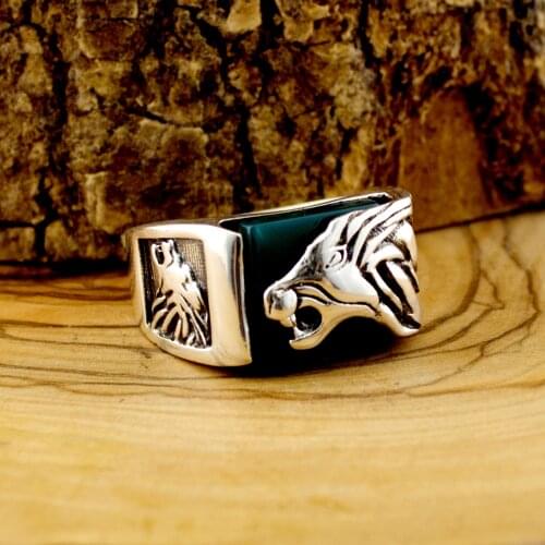 Real 925 Sterling Silver Natural Stone Lion Model Ring For Men Agate Onyx Zircon Gift Jewelry Fashion Vintage Gift Accessory