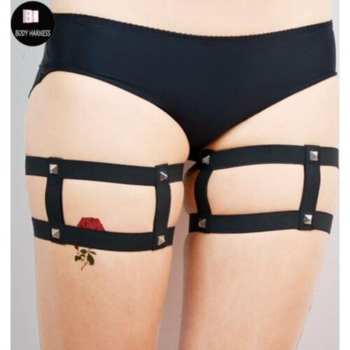 Sexy Black Leg Bondage Belt Cage Harness Garter Belt Prom Elastic Lingerie bride wedding Rivet Leg Garter