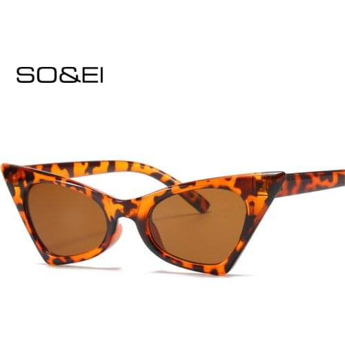 SO&EI Fashion Small Cat Eye Luxury Women Sunglasses Vintage Triangle Tea Gray Eyewear Men Sun Glasses Shades UV400