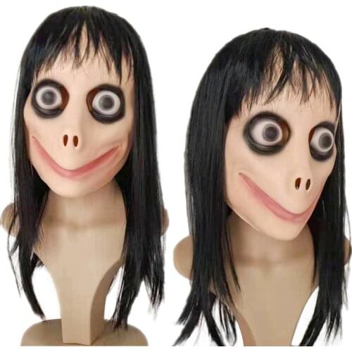 Halloween Momo Scary Latex Mask Cosplay Costume Wig Hair Halloween Masquerade Party Horror Masks