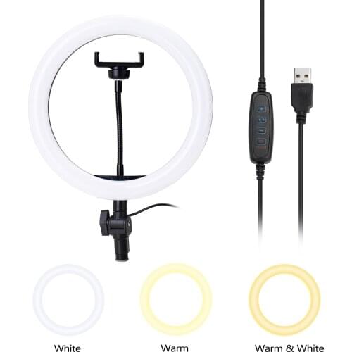 10'' Dimmable LED Selfie Round Light with Phone Clip Brightness Adjustable Lamp for Live Broadcast Selfie Photography Video