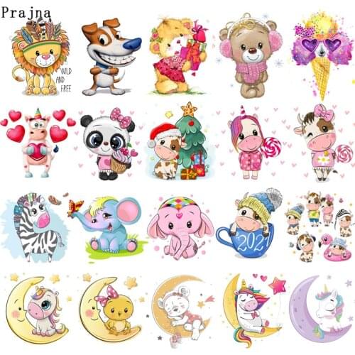 Iron on Patches Cute Small Animal Unicorn Cows Thermo Transfer for Clothes Stickers Cartoon Bear Badges Washable DIY T-shirt