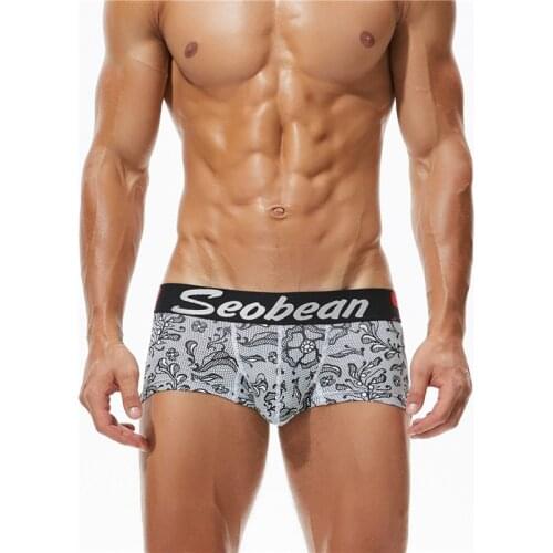 SEOBEAN New Mens Cotton Boxer Pattern Printing Low-Waist U-convex Comfortable Breathable Sexy Boxers