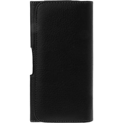 Universal Men Black Leather Belt Holster Clip Phone Pouch Horizontal Waist Bag for iPhone Samsung Huawei Xiaomi Cellphone