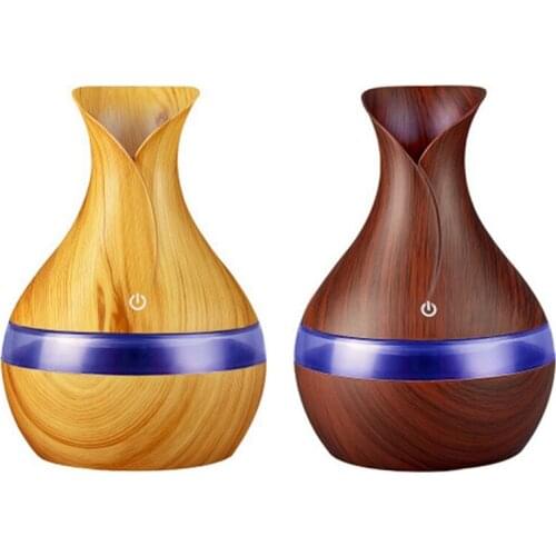2Set 300 Ml Air Humidifier Aroma Essential Oil Diffuser with Wood Grain 7 Color Changing Lights Deep Color & Light Color