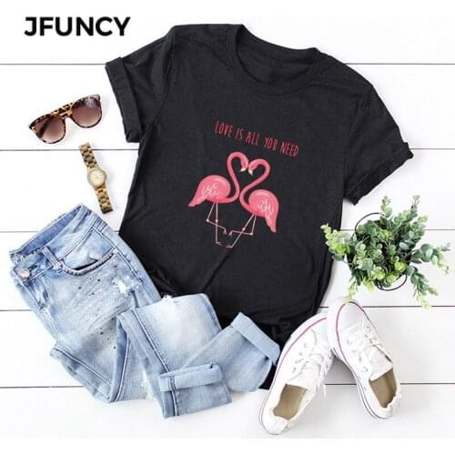 JFUNCY Plus Size S-5XL New Print T Shirt Women Shirts 100% Cotton Short Sleeve Woman Summer Tshirt Tops Female T-Shirts
