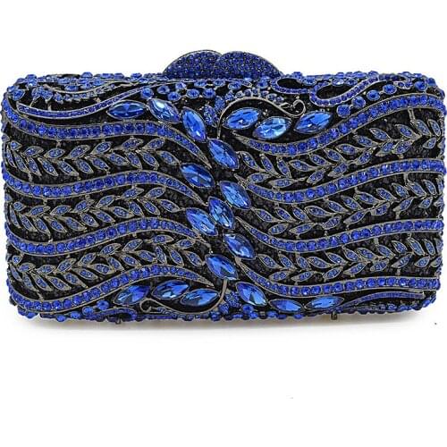 2019 New Hollow Out Blue Diamonds Evening Bags Clutch Fashion Womens Party Dinner Clutches Luxury Crystals Metal Chain Purse