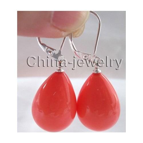 Women gift word Jewelry Beautiful drip pink coral color sea shell pearl earring - Ladys Womens Earrings