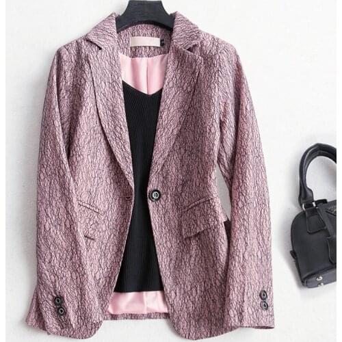 Women Small Pink Suit Coat Casual Mesh Print Long Sleeve Notched Office Lady Blazer Femme Black Blazer Womens Coat Pink