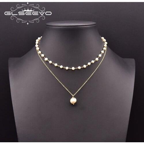 GLSEEVO Pure Natural Freshwater Baroque Pearl Double-Layer Winding Necklace Woman Wedding Party Boutique Gift GN0287
