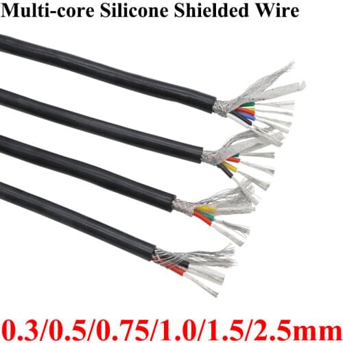 10M Sq 0.3 0.5 0.75 1 1.5 2 2.5mm Silicone Rubber Shielded Cable 2 3 4 6 Cores Insulated Flexible Copper High Temperature Wire