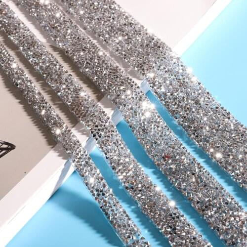 1 Yard 1/1.5/2/3cm Sewing Trim Crystal Motif Strass Hot Fix Rhinestone Tape Applicator Ribbon With Rhinestones For Shoes Dresses