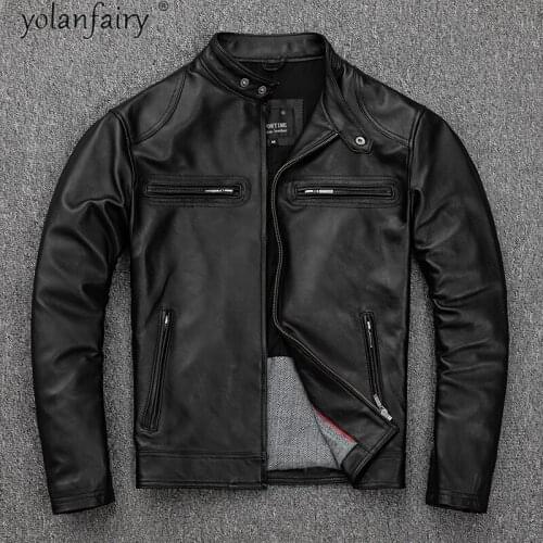 100% Genuine Sheepskin Leather Jacket Men 2021 Spring Autumn Motorcycle Biker Leather Jackets for Men Chaquetas Hombre KJ7166