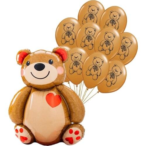 11pcs/lot New Big Ted Cute Birhtday Party Balloons Brown Teddy Bear Baloons Toys Decoration Boy&Girl Cartoon Pet Helium Balloon