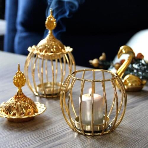 1x Gold Metal Art Incense Burner Candlestick Sauna Decorative Centerpiece Buddhism Table Home Decoration