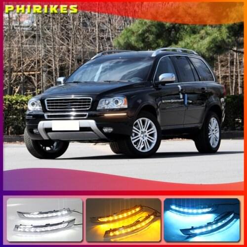 2pcs Car Daytime Running Lights LED DRL For Volvo XC90 2007 2008 2009 2010 2011 2012 2013 Lamp Turn Signal fog lamp Flashing