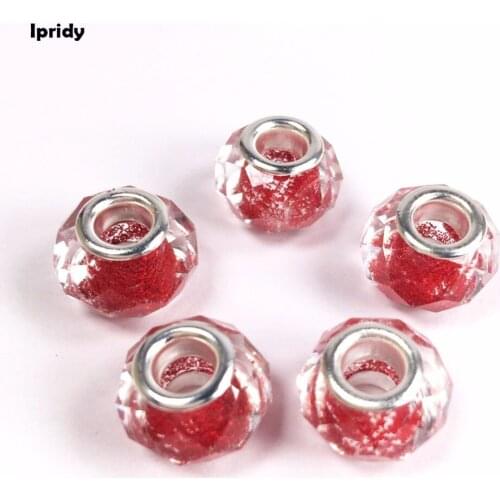 20Pcs/lot Handmade Lampwork European Large Hole Glass Beads, Glitter Powder inside,Rondelle,for Jewelry Making DIY Accessories