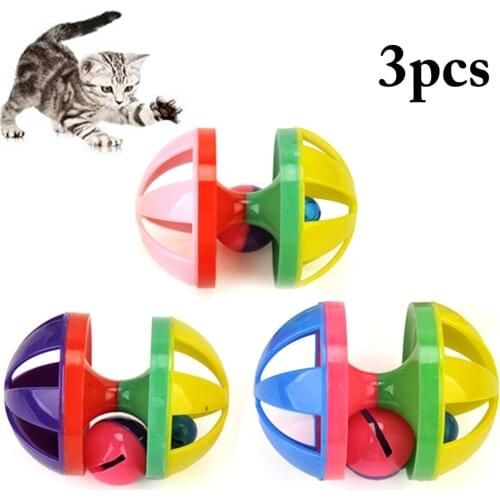 3PCS Environmental Protection Hit Color Double Bell Ball Cat Ball Toy Interactive Creative Pet Toy Cat Dog Squeaky Toy Supplies