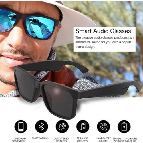 ILEPO Smart Bluetooth Glasses Bluetooth 5.0 Wireless Stereo Sport Headset Outdoor Sunglasses Speakers with Mic Driving Sun Glass