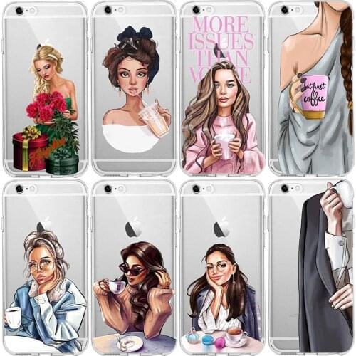 Goddess Art Princess Girls Female boss coffee Soft Silicone TPU Case For iPhone 6s 7 8 Plus X XR XS 11 12Pro Mini MAX Case