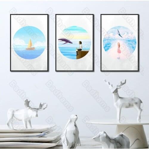 Living Room Decoration Frameless Painting Japanese Cartoon Sofa Background Wall Triple Combination Bedroom Bedside Canvas Mural