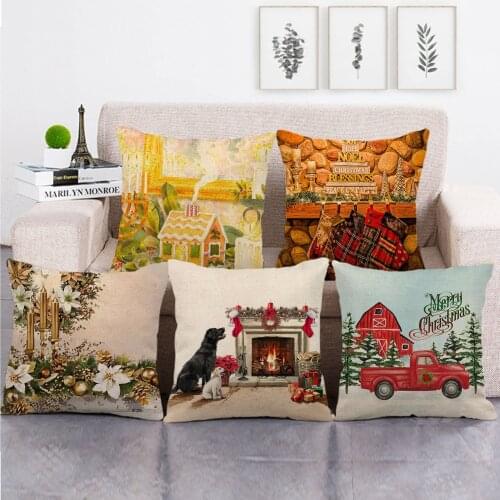 Cartoon Christmas snowman and animals pattern throw cushion cover linen/cotton sofa pillow cover decorative pillow case