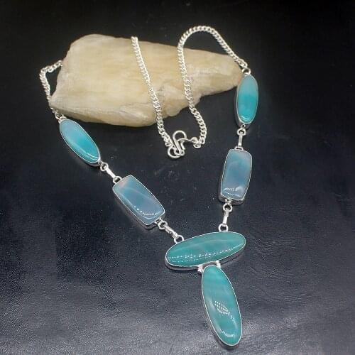 Gemstonefactory Jewelry Big Promotion 925 Silver Green Botswana Agate New Fashion Ladies Women Chain Necklace 46cm 20213517