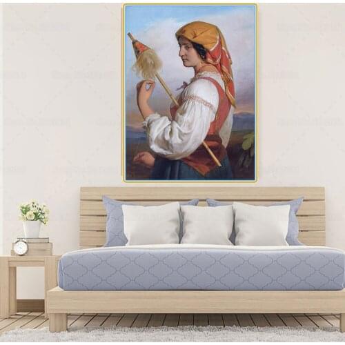 Citon Canvas Art Oil Painting Friedrich von Amerling《Italian woman with skirts》Artwork Picture Wall Decor Modern Home Decoration