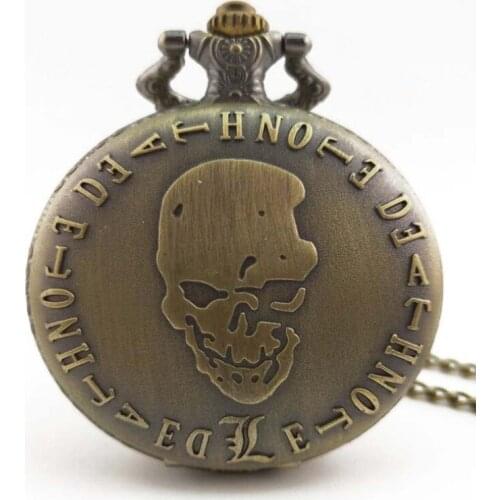 Retro Death Note Theme Pocket Watches with Necklace Chain Cool Skull Fob Watch Cosplay Gifts for Boys Children Kids Gift