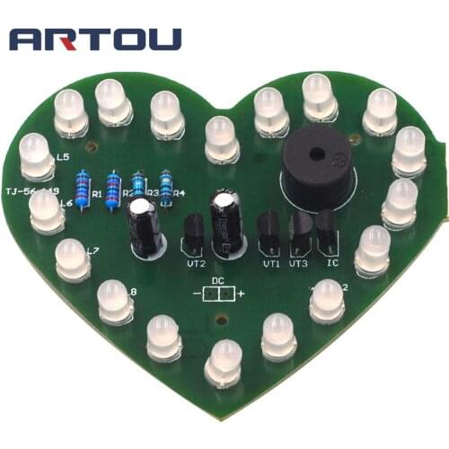 Red and Blue Two-color 18LED Heart-shaped Music Flashing Light Kit Electronic Small Production Parts Electronic Training