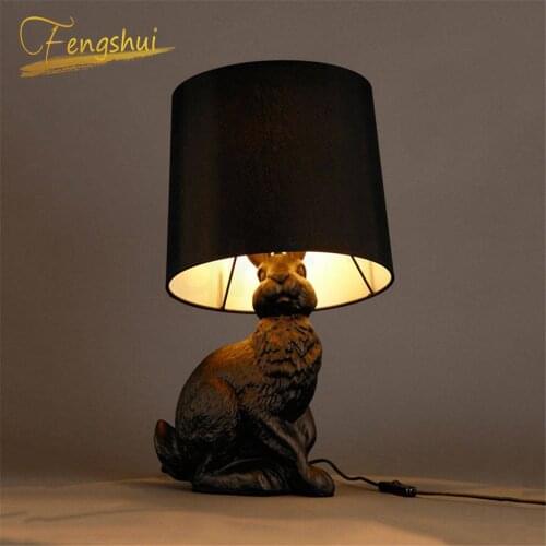Modern LED Desk Lamps Art Resin Rabbit Shaped Lamps Table Lamp Bedroom Living Room Study Decor Bedside Table Lights Lighting