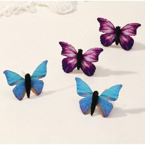 Fashion Small and Pure and Fresh Earrings for Women Cloth Art Butterfly Purple Blue Earrings Jewelry for Girls
