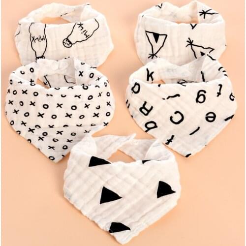 Newborn Infant Baby Muslin Gauze Bibs Double Button Triangle Burp Cloths Cute Cartoon Print Drooling Towel Dropship