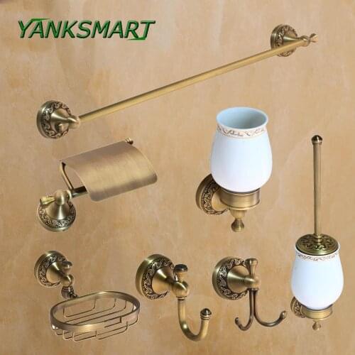 YANKSMART 7 pcs Bathroom Accessories Set,Paper Holder,Towel Bar,, Toilet Brush, Coat Hook, Soap Dish Bathroom Sets