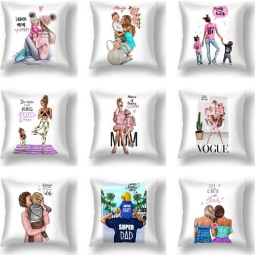 Polyester Decorative Pillowcase Family Friend Nordic Letter Mothers Day Kids Cushion Cover Mother Daughter Father Son Decor